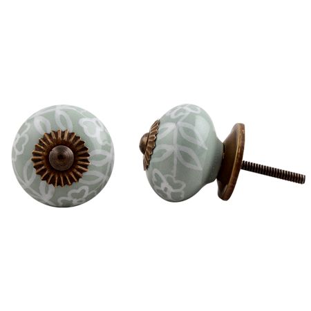 Sage Green Leaf Flower Knob